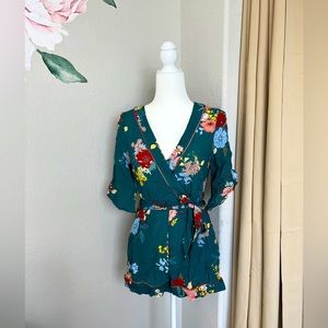 LIKE NEW! Abercrombie floral print teal romper XSMALL